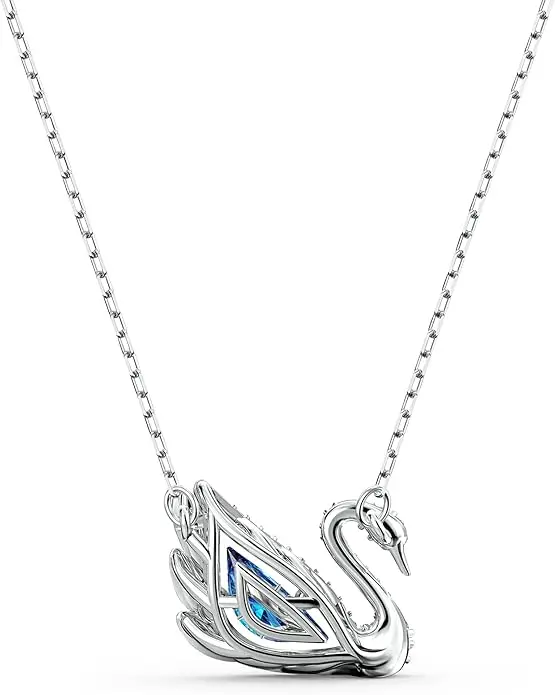 Swarovski Dancing Swan Necklace Jewelry Collection, Rhodium Finish, Blue Crystals, Clear Crystals image 4