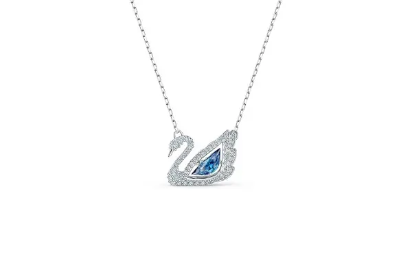 Swarovski Dancing Swan Necklace Jewelry Collection, Rhodium Finish, Blue Crystals, Clear Crystals image