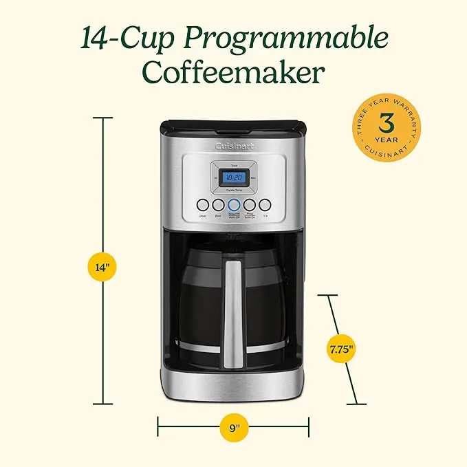 Cuisinart 14-Cup Coffee Maker, Programmable PerfecTemp Glass Carafe Coffee Machine with 1-4 Cup Setting, Brew Strength Control and Brew Pause, Stainless Steel, DCC-3200NAS image 6