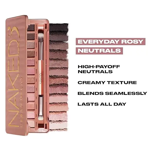 URBAN DECAY Naked 3, Soft Pink Neutral Eyeshadow Palette, Matte, Pearl, Metallic, Shimmer Finish, 12 Mauve Brown & Nude Eye Shadows, Natural Soft Glam Smokey Eye Makeup, Vegan, Cruelty-free image 5