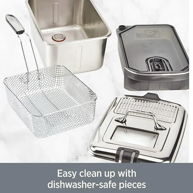 All-Clad Electric Deep Fryer with Basket and Lid, Stainless Steel Deep Fryer for Home Use, 1700W, Dishwasher Safe image 3