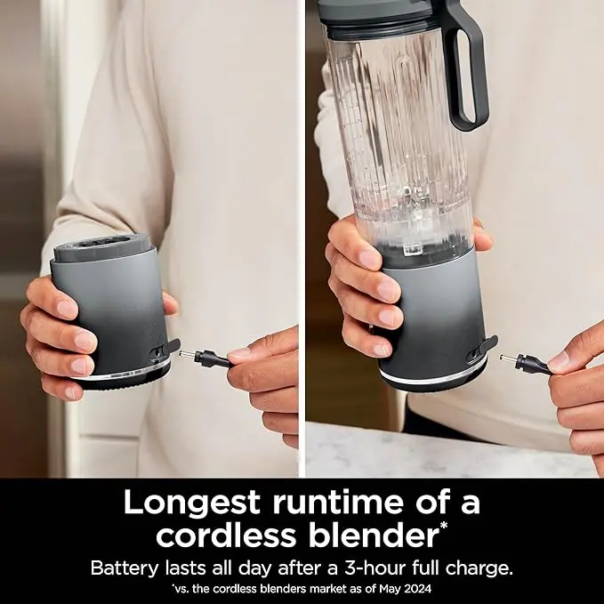 Ninja Blast Max, Portable & Personal Blender + Twist & Go, Smoothie, Blend, Ice Crush, 3 Programs, Cordless, 22 oz removable Vessel, Dishwasher Safe, Leakproof, Grey, BC251GY image 2