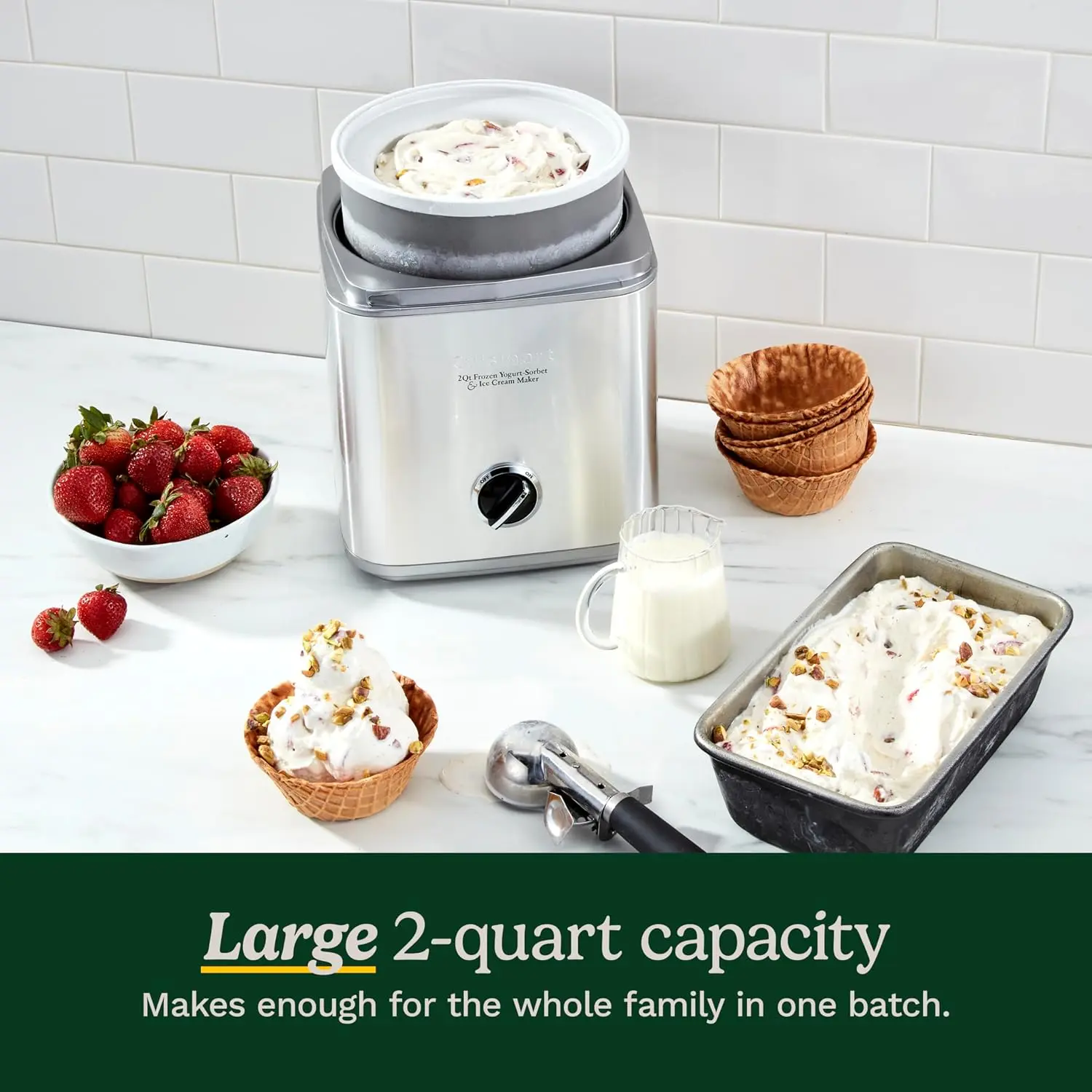 Cuisinart Ice Cream Maker Machine, 2-Quart Ice Cream, Sorbet and Frozen Yogurt Machine, Fully Automatic Double-Insulated Freezer Bowl Makes Frozen Desserts in Under 30 Minutes, ICE30BCP1, Silver image 6