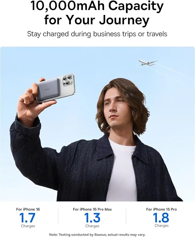 Baseus Picogo Magsafe Portable Charger, Qi2 15W 0.5" Ultra Slim 10000mAh Wireless Power Bank, 27W Fast Charging Magnetic Battery Pack with USB-C for iPhone 17 Pro Max/17 Pro/Air/16/15/14/13/12 image 6