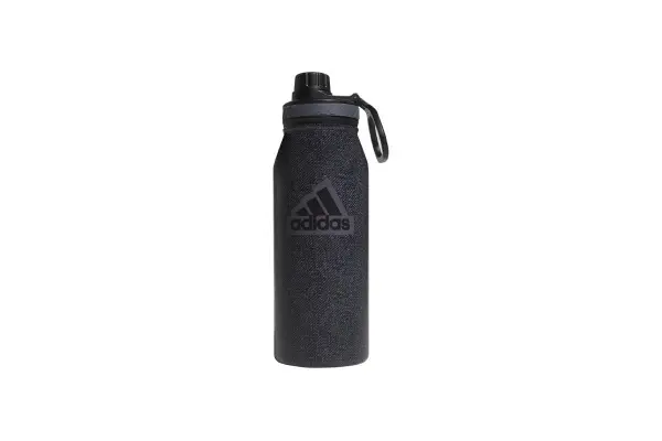 Adidas 1 Liter (32 oz) Metal Water Bottle, Hot/Cold Double-Walled Insulated 18/8 Stainless Steel, Twill Black/Black/Grey Five, 32 Ounces image