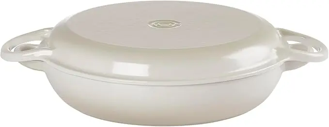 Le Creuset Enameled Cast Iron Multifunction Braiser with Grill Pan Lid, 3.5 qt., Meringue image 2