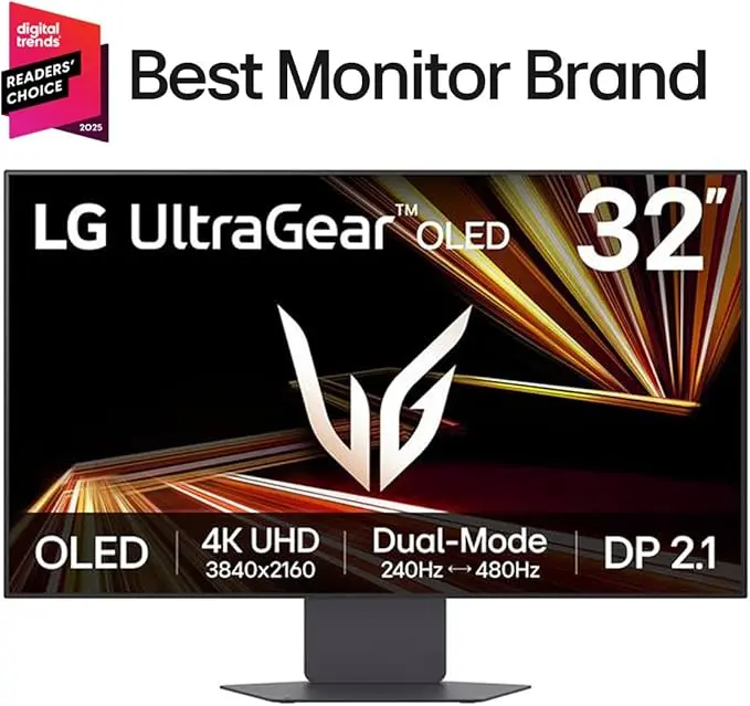 LG 32GX870A-B 32-inch Ultragear 4K UHD (3840 x 2160) OLED Gaming Monitor, Dual-Mode, 240Hz, 0.03ms, NVIDIA, AMD FreeSync Premium Pro, VESA DisplayHDR True Black 400, USB Type-C, DP2.1, Black image 2