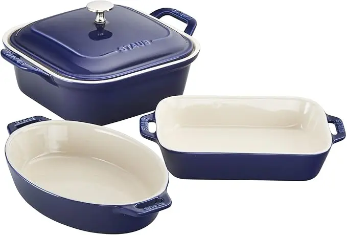 STAUB Ceramic 4-pc Baking Pans Set, Casserole Dish with Lid, Brownie Pan, Dark Blue image 1