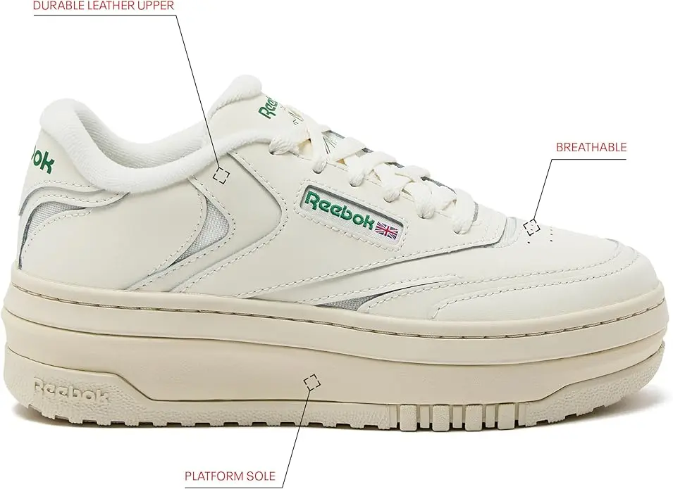 Reebok Club C Extra Platform Sneakers for Women - White Casual Tennis Women's Fashion Sneakers - Womens Shoes Size 5 to 11 image 2