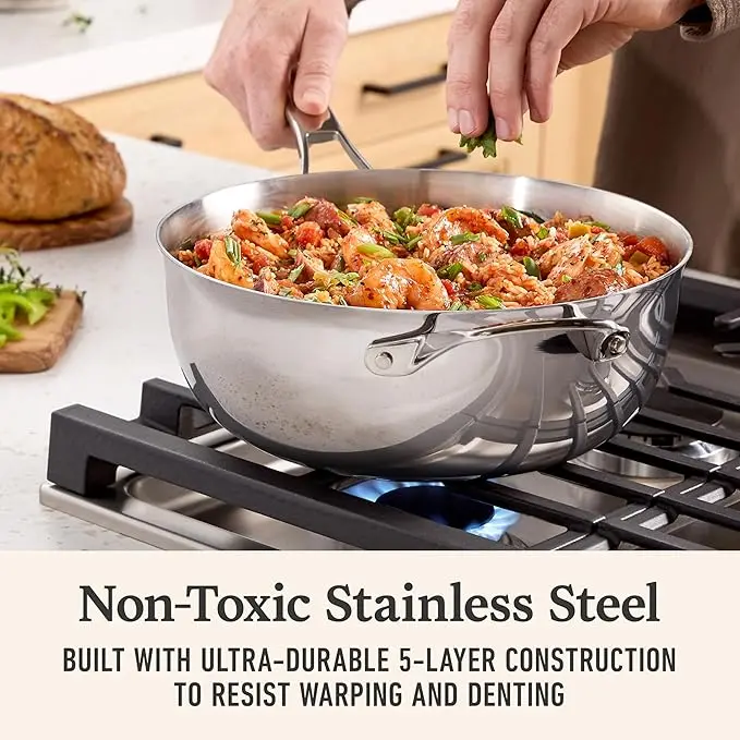 Calphalon Premier Polished 5-Ply Stainless Steel Cookware Set w/Turbo Heat Tech 4.5Qt Chef's Pan with Lid, Induction, Oven Safe 500F, Silver image 2