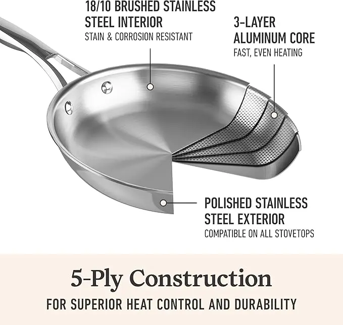 Calphalon Premier Polished 5-Ply Stainless Steel Cookware Set w/Turbo Heat Tech 4.5Qt Chef's Pan with Lid, Induction, Oven Safe 500F, Silver image 4