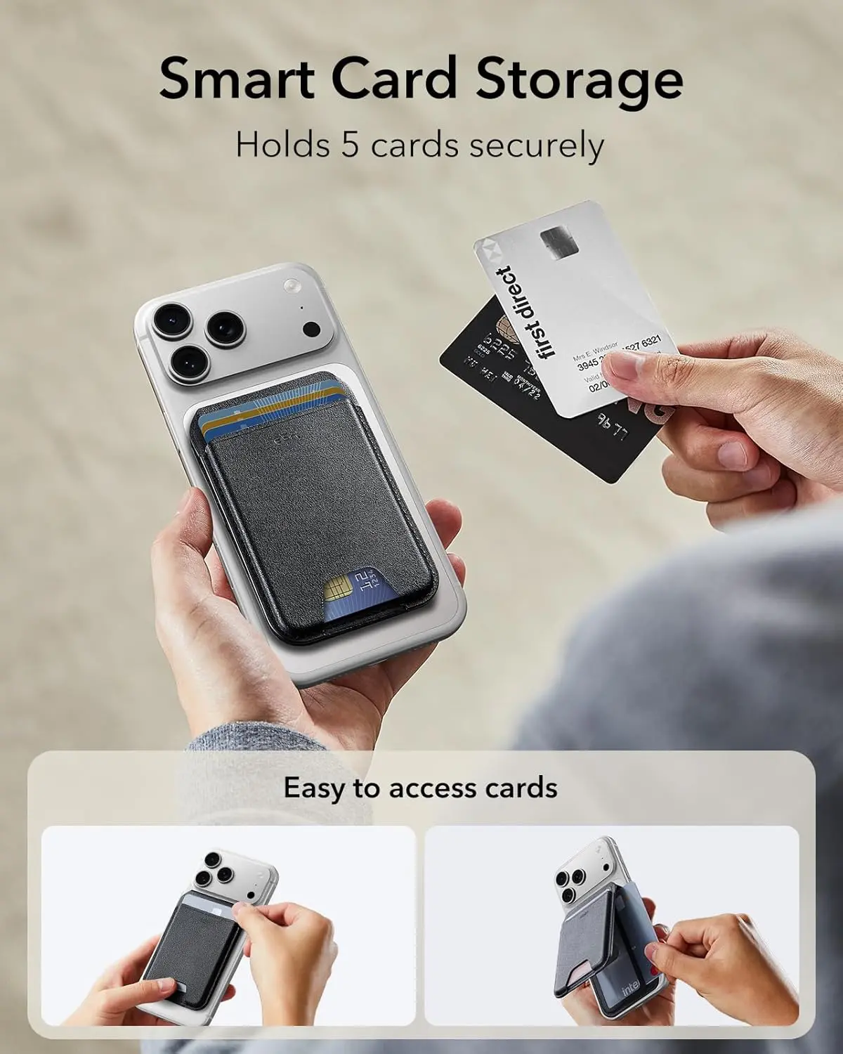 ESR for MagSafe Wallet with Stand, RFID Blocking with MagSafe Ring, 5 Card Holder for Phone Case, Slim Leather Magnetic Wallet for iPhone 17/16/15/14/13/12 Series(Not for Mini), Selected Samsung,Black image 5