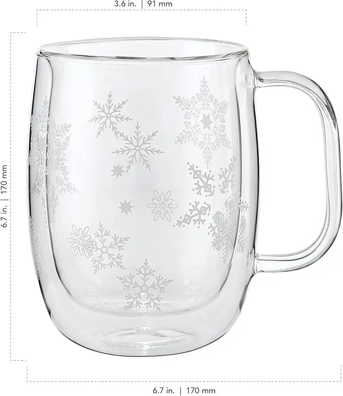 ZWILLING Sorrento Double Wall Glass Snowflake Coffee Mugs, Set of 4, 12oz. Each image 3