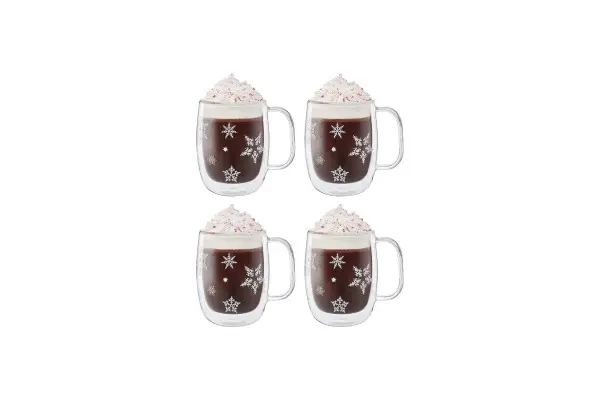 ZWILLING Sorrento Double Wall Glass Snowflake Coffee Mugs, Set of 4, 12oz. Each image