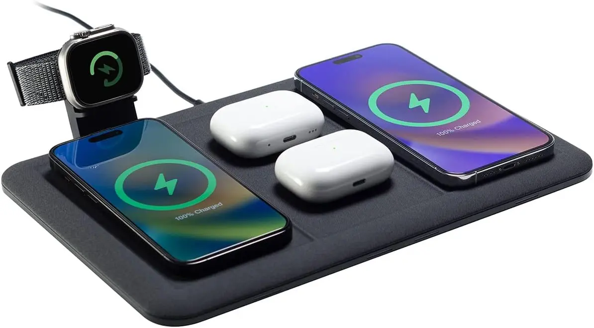 Mophie 4-in-1 Wireless Charging Mat for Apple iPhone, AirPods & Watch, Samsung Galaxy, Google Pixel, and All Qi-Enabled Devices, Additional USB-A Port, Intuitive Design, Includes Apple Watch Stand image 1