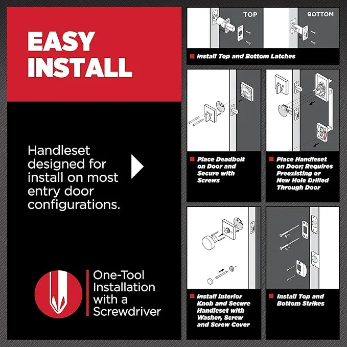 Kwikset Prescott Front Door Lock Handle and Deadbolt Set, Entry Handleset Exterior with Interior Reversible Lever, Satin Nickel, Pick Resistant SmartKey Rekey Deadbolt Security image 3