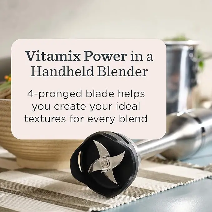 Vitamix 5-Speed Immersion Blender 5-Piece Bundle, 625-Watt Motor, One-Handed Operation, 5 ft cord, includes Mini-Chopper, Blending Jar, Whisk Attachment & Storage Case, Stainless Steel/Black image 6