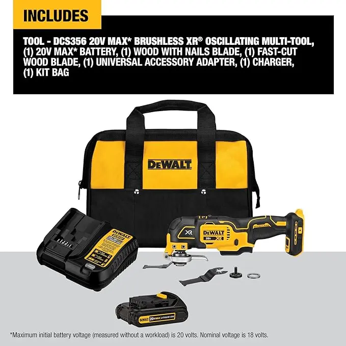 DEWALT 20V MAX XR Oscillating Tool Kit with Blades, 3 Speed Cordless Brushless Multitool, Up to 20,000 OPM, LED Light, Battery and Charger Included (DCS356C1) image 3