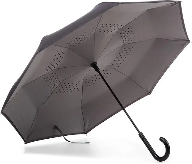 Totes InBrella - Reverse Close Umbrella with Invisible Water Repellent Coating - Auto Close, Inverted, Dripless, and Stormproof for Rainy Weather image 1