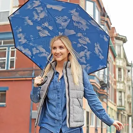 Totes InBrella - Reverse Close Umbrella with Invisible Water Repellent Coating - Auto Close, Inverted, Dripless, and Stormproof for Rainy Weather image 2