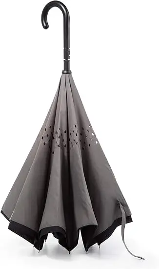 Totes InBrella - Reverse Close Umbrella with Invisible Water Repellent Coating - Auto Close, Inverted, Dripless, and Stormproof for Rainy Weather image 3