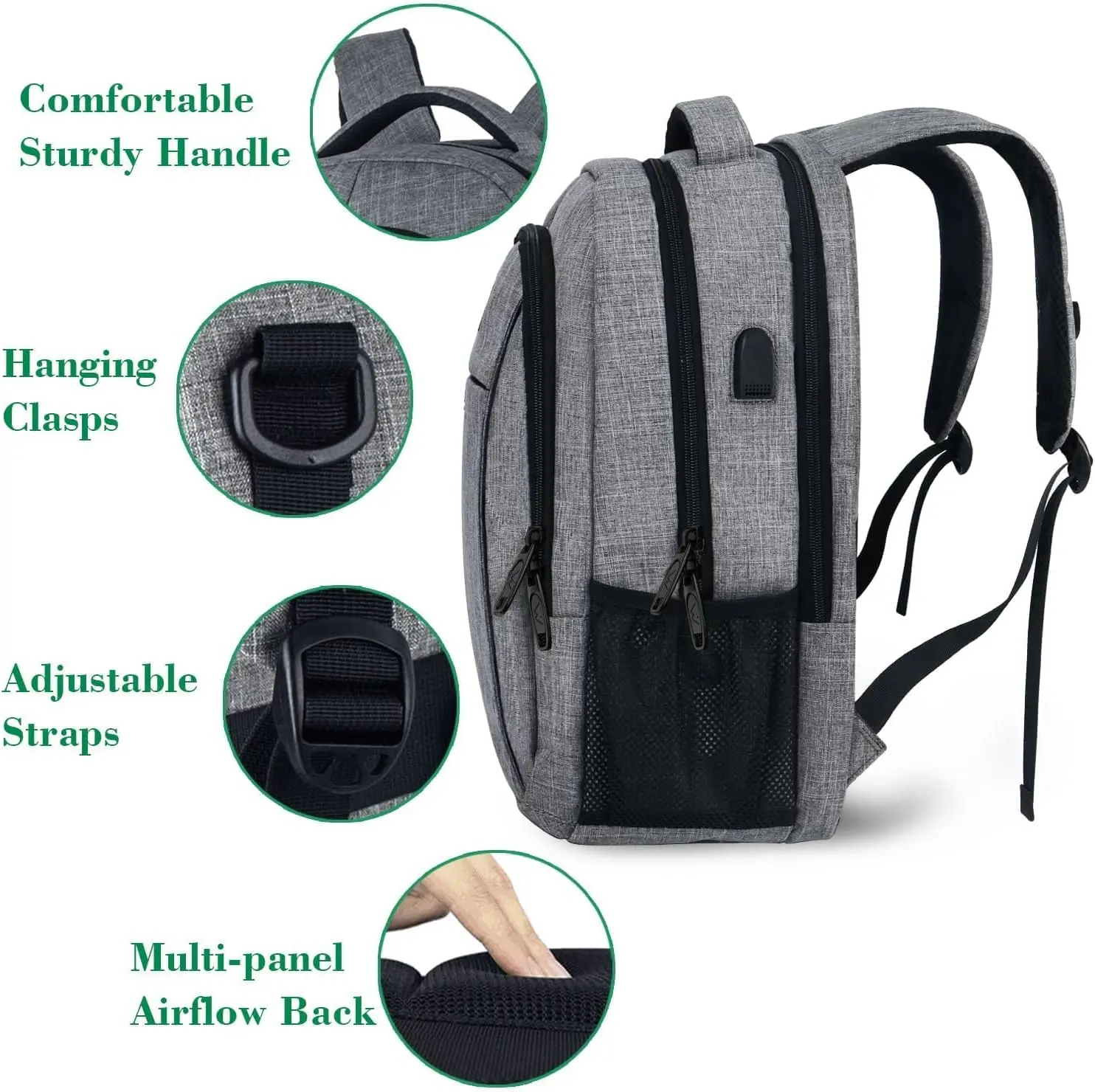 MATEIN Travel Laptop Backpack, Business Anti Theft Slim Sturdy Laptops Backpack with USB Charging Port, Water Resistant College School Computer Bag Gift for Men & Women Fits 15.6 Inch Notebook, Grey image 5