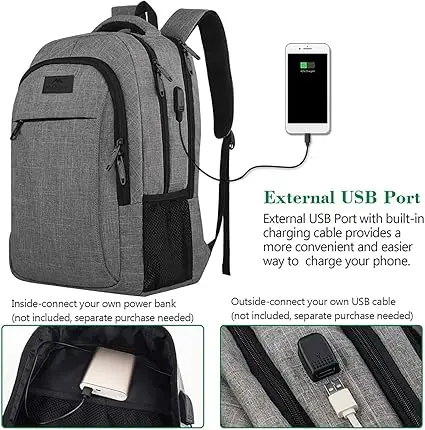MATEIN Travel Laptop Backpack, Business Anti Theft Slim Sturdy Laptops Backpack with USB Charging Port, Water Resistant College School Computer Bag Gift for Men & Women Fits 15.6 Inch Notebook, Grey image 1