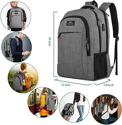 MATEIN Travel Laptop Backpack, Business Anti Theft Slim Sturdy Laptops Backpack with USB Charging Port, Water Resistant College School Computer Bag Gift for Men & Women Fits 15.6 Inch Notebook, Grey image 3