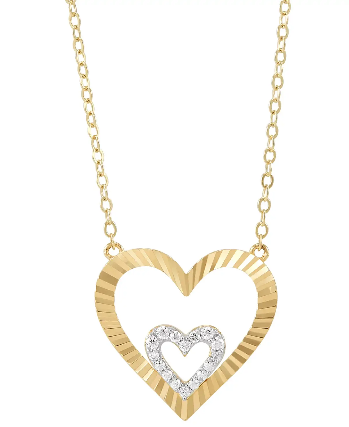 Macy's Diamond Heart in Heart Pendant Necklace (1/10 ct. t.w.) in 14k Gold-Plated Sterling Silver, 16" + 2" extender image 1