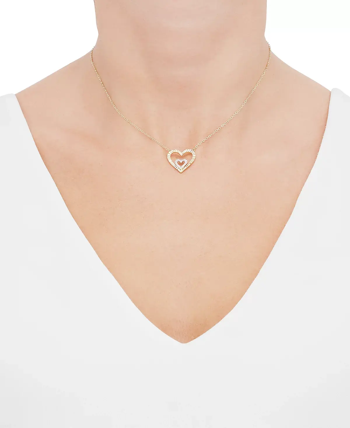 Macy's Diamond Heart in Heart Pendant Necklace (1/10 ct. t.w.) in 14k Gold-Plated Sterling Silver, 16" + 2" extender image 2