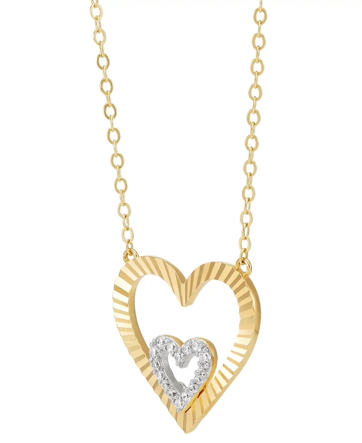 Macy's Diamond Heart in Heart Pendant Necklace (1/10 ct. t.w.) in 14k Gold-Plated Sterling Silver, 16" + 2" extender image 3