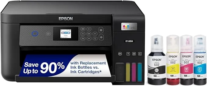 Epson EcoTank ET-2850 Wireless Color All-in-One Cartridge-Free Supertank Printer with Scan, Copy and Auto 2-Sided Printing - Black, Medium image 1