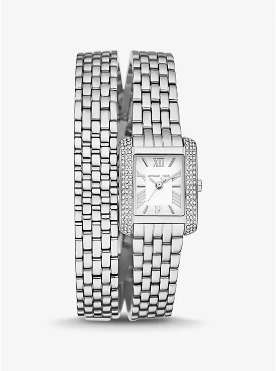 Petite Emery Pavé Silver-Tone Double Wrap Watch image 1
