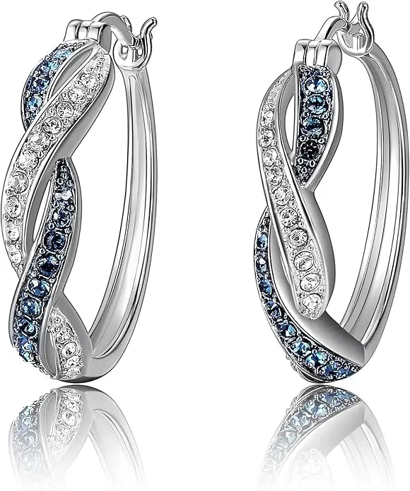 Amazon Essentials .925 Sterling Silver Rhodium Plated Crystal Twisted Hoop Earrings for Women, Hypoallergenic Nickel-Free, Lightweight Hoops with Click Post Closure image 1