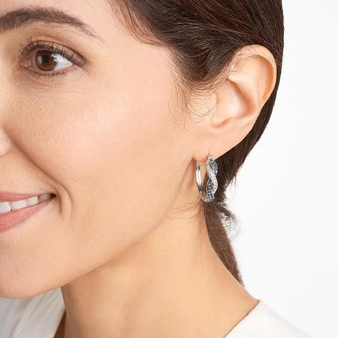 Amazon Essentials .925 Sterling Silver Rhodium Plated Crystal Twisted Hoop Earrings for Women, Hypoallergenic Nickel-Free, Lightweight Hoops with Click Post Closure image 2