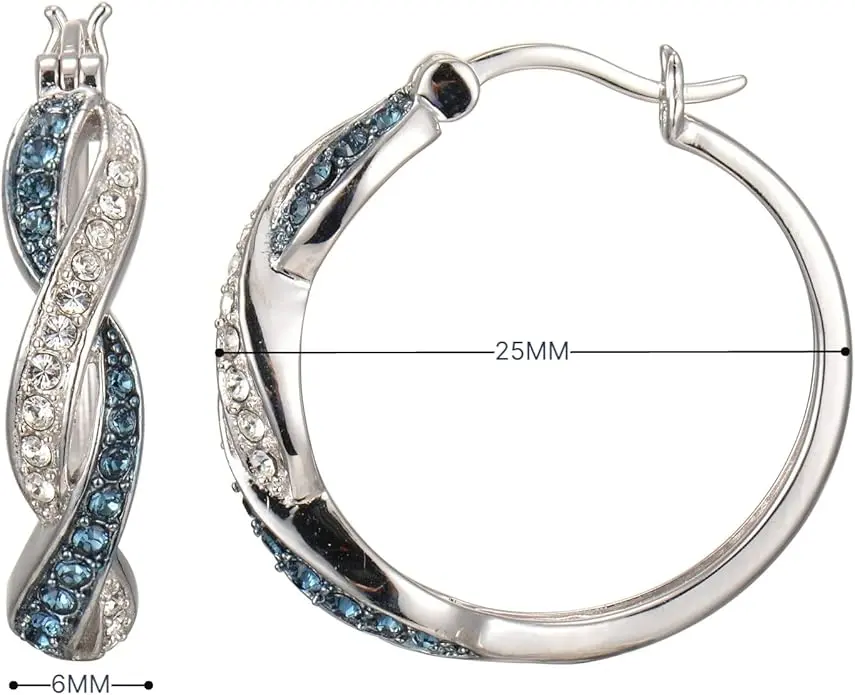 Amazon Essentials .925 Sterling Silver Rhodium Plated Crystal Twisted Hoop Earrings for Women, Hypoallergenic Nickel-Free, Lightweight Hoops with Click Post Closure image 3