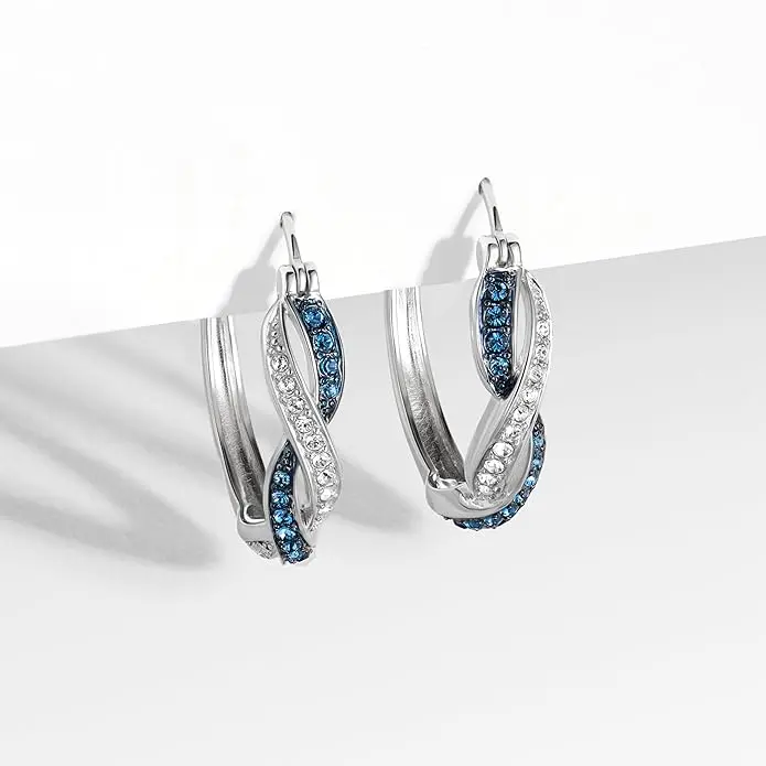 Amazon Essentials .925 Sterling Silver Rhodium Plated Crystal Twisted Hoop Earrings for Women, Hypoallergenic Nickel-Free, Lightweight Hoops with Click Post Closure image 4