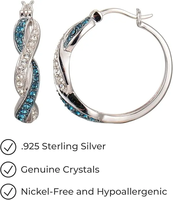 Amazon Essentials .925 Sterling Silver Rhodium Plated Crystal Twisted Hoop Earrings for Women, Hypoallergenic Nickel-Free, Lightweight Hoops with Click Post Closure image 5