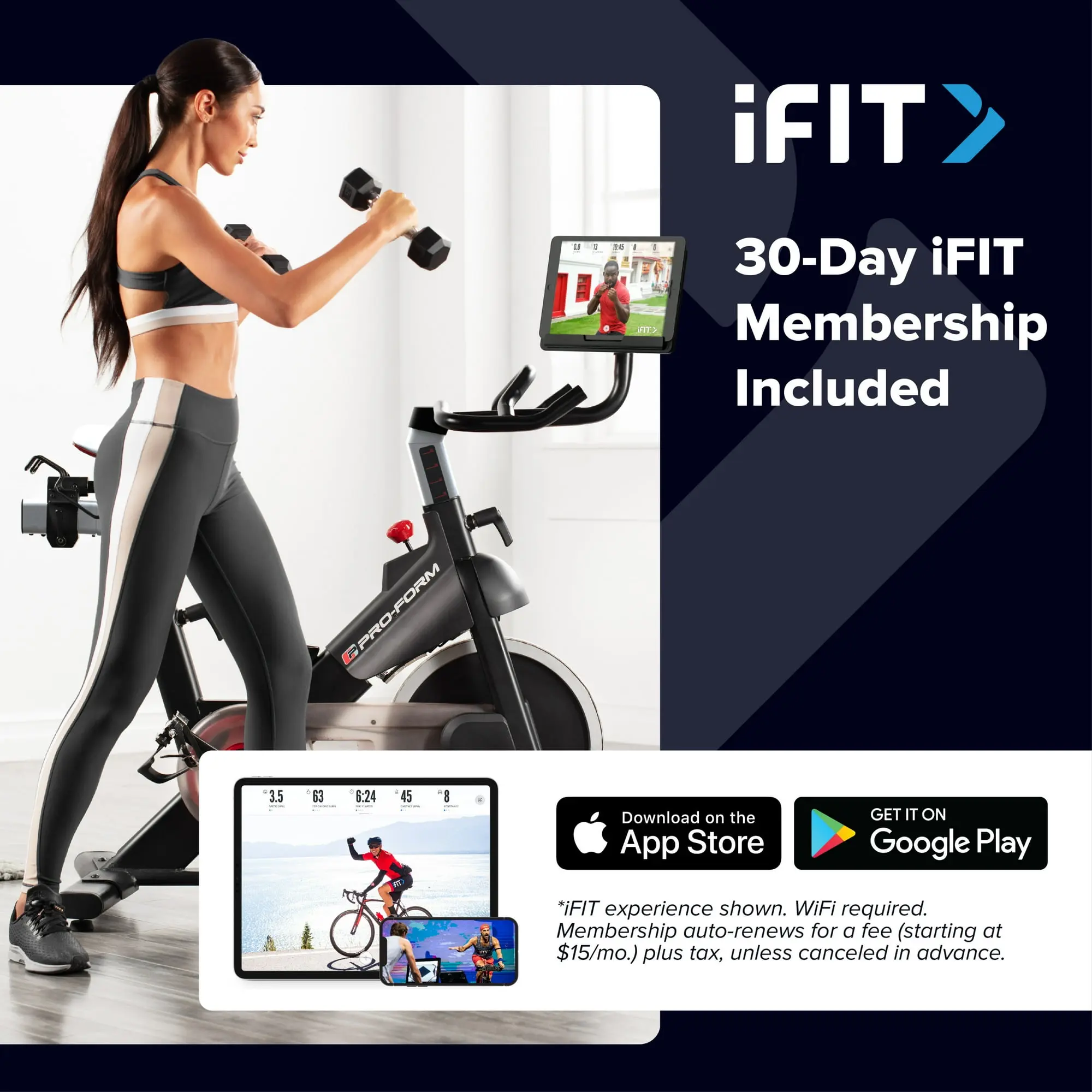 ProForm Carbon CX Exercise Bike with 3 Lb Dumbbell Set and 30-Day iFIT Membership image 2