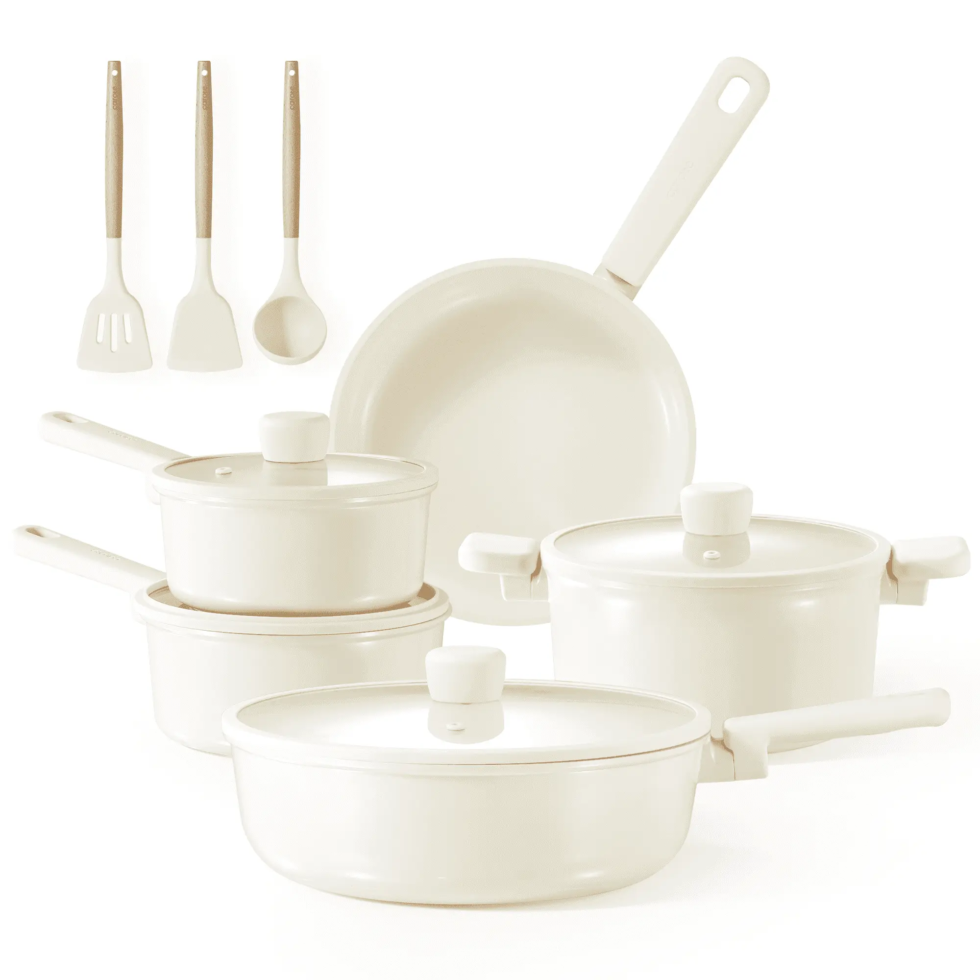 Carote Ceramic Cookware Sets, 12 Pcs Pots and Pans Set, Non Toxic Induction Cookware, Cream White image 5