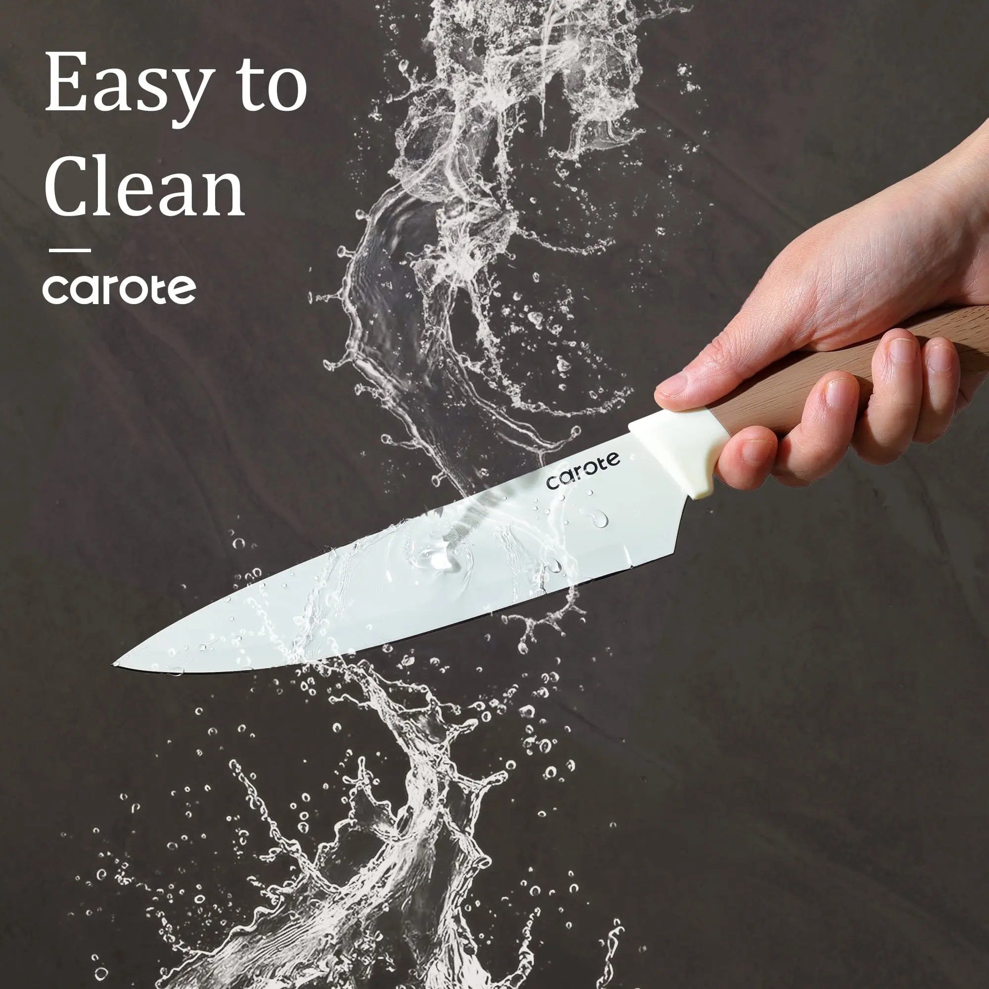 Carote 6Pcs Knife Set with Universal Block, Ceramic Coating, Stainless Steel Blade, Khaki image 5
