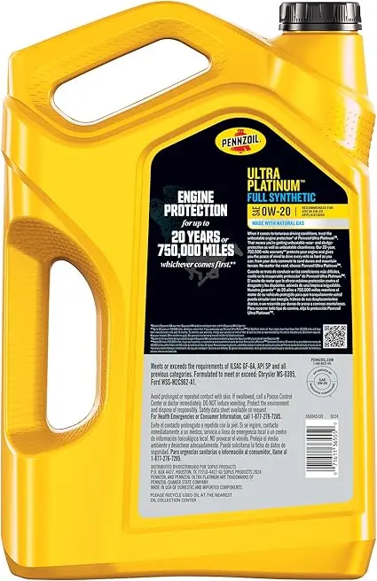 Pennzoil Ultra Platinum Full Synthetic 0W-20 Motor Oil, 5 Quart (3 Pack) image 2