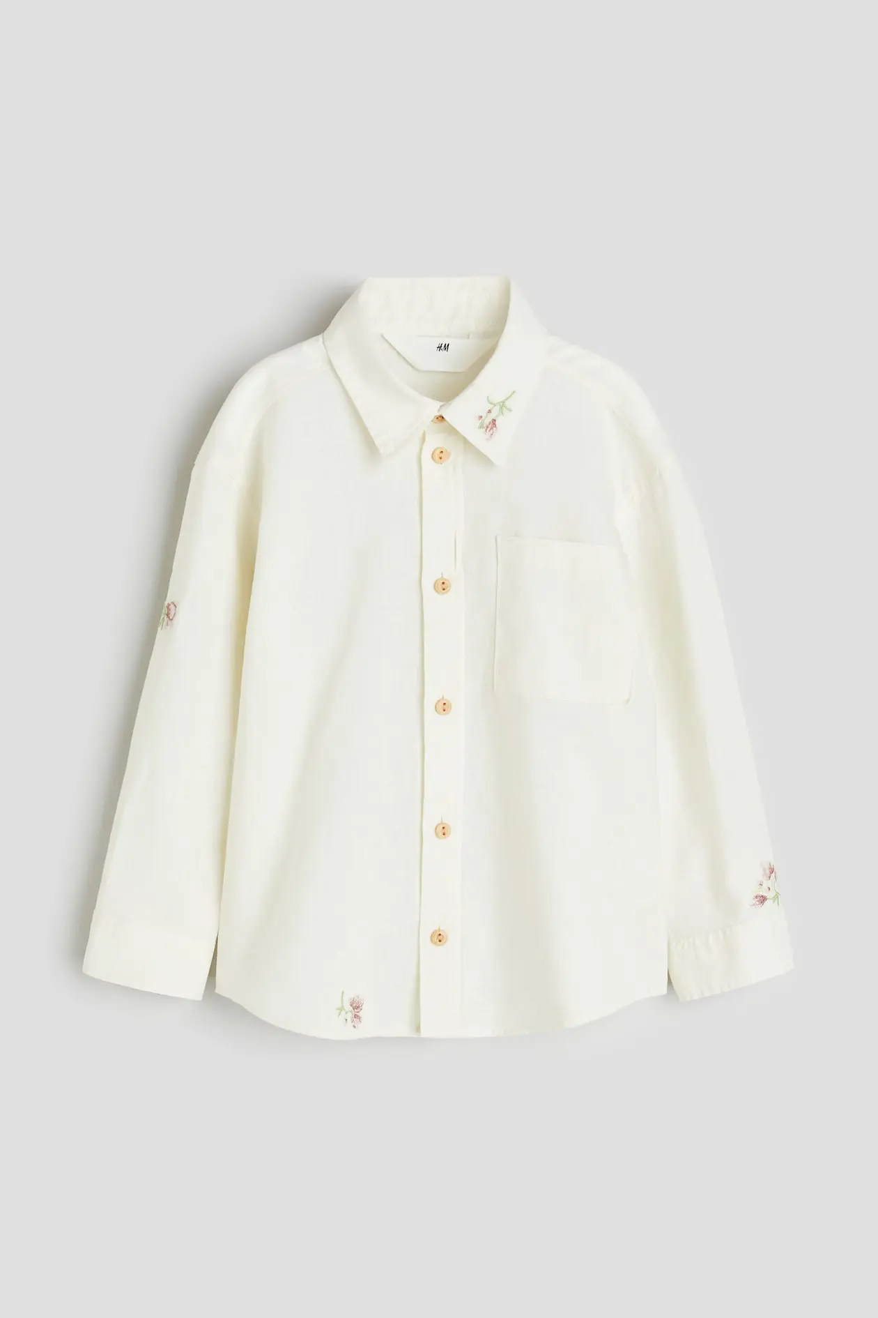 Embroidered-motif Linen-blend Shirt image 1