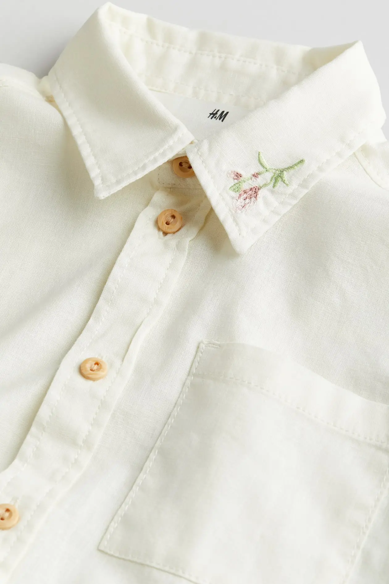 Embroidered-motif Linen-blend Shirt image 2