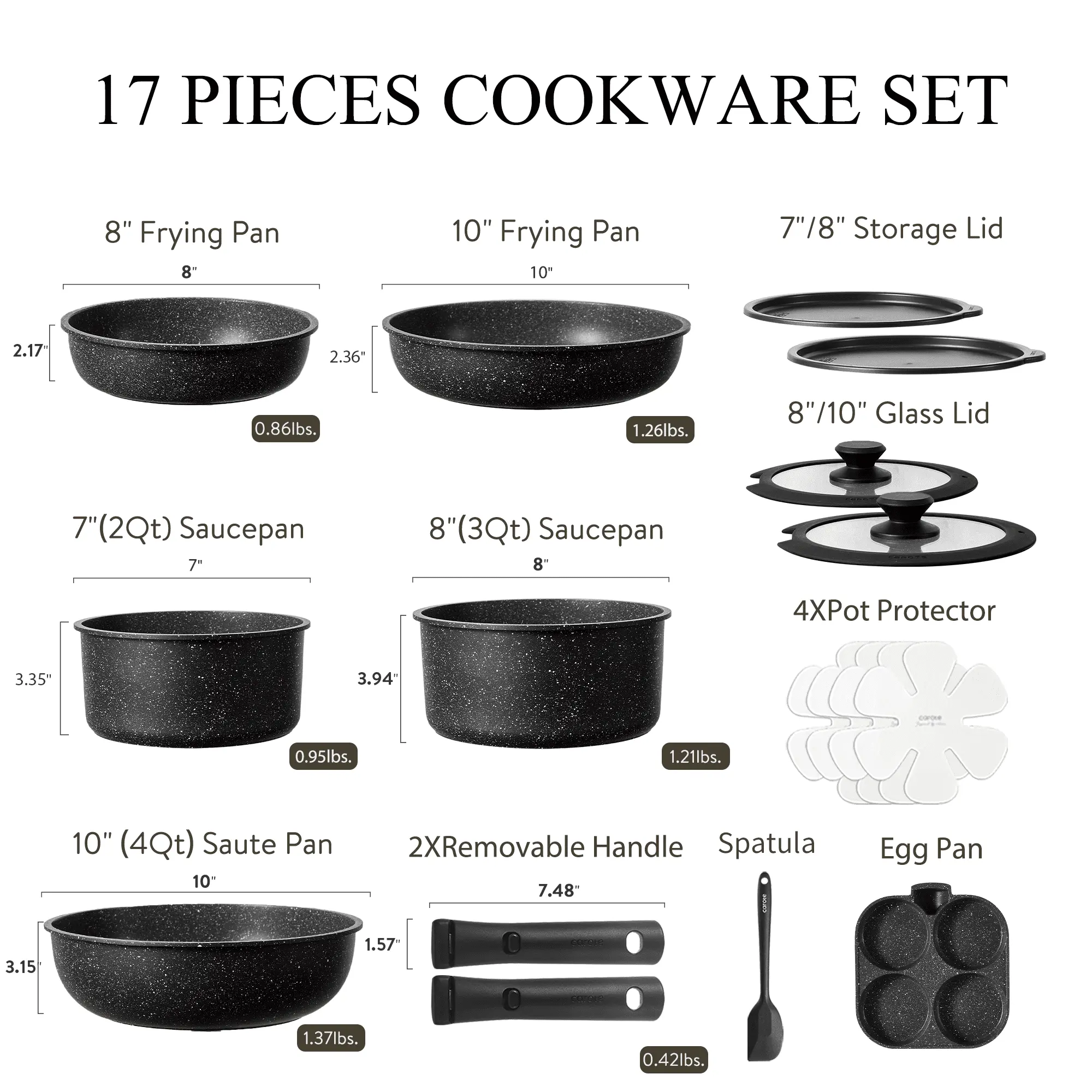 Carote 17pcs Nonstick Cookware Set, Granite Reinforced Non Stick Pots and Pans Set Removable Handle image 2
