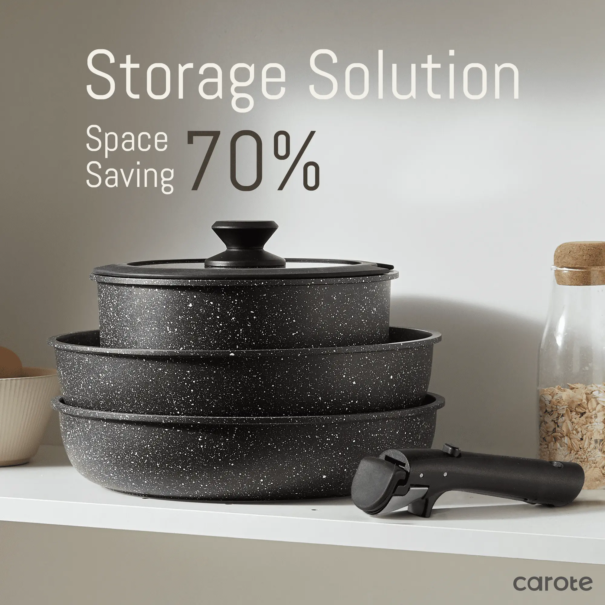 Carote 17pcs Nonstick Cookware Set, Granite Reinforced Non Stick Pots and Pans Set Removable Handle image 3