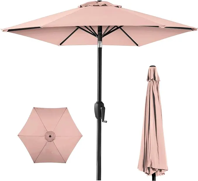Best Choice Products 7.5ft Heavy-Duty Round Outdoor Market Table Patio Umbrella w/Steel Pole, Push Button Tilt, Easy Crank Lift - Rose Quartz image 1