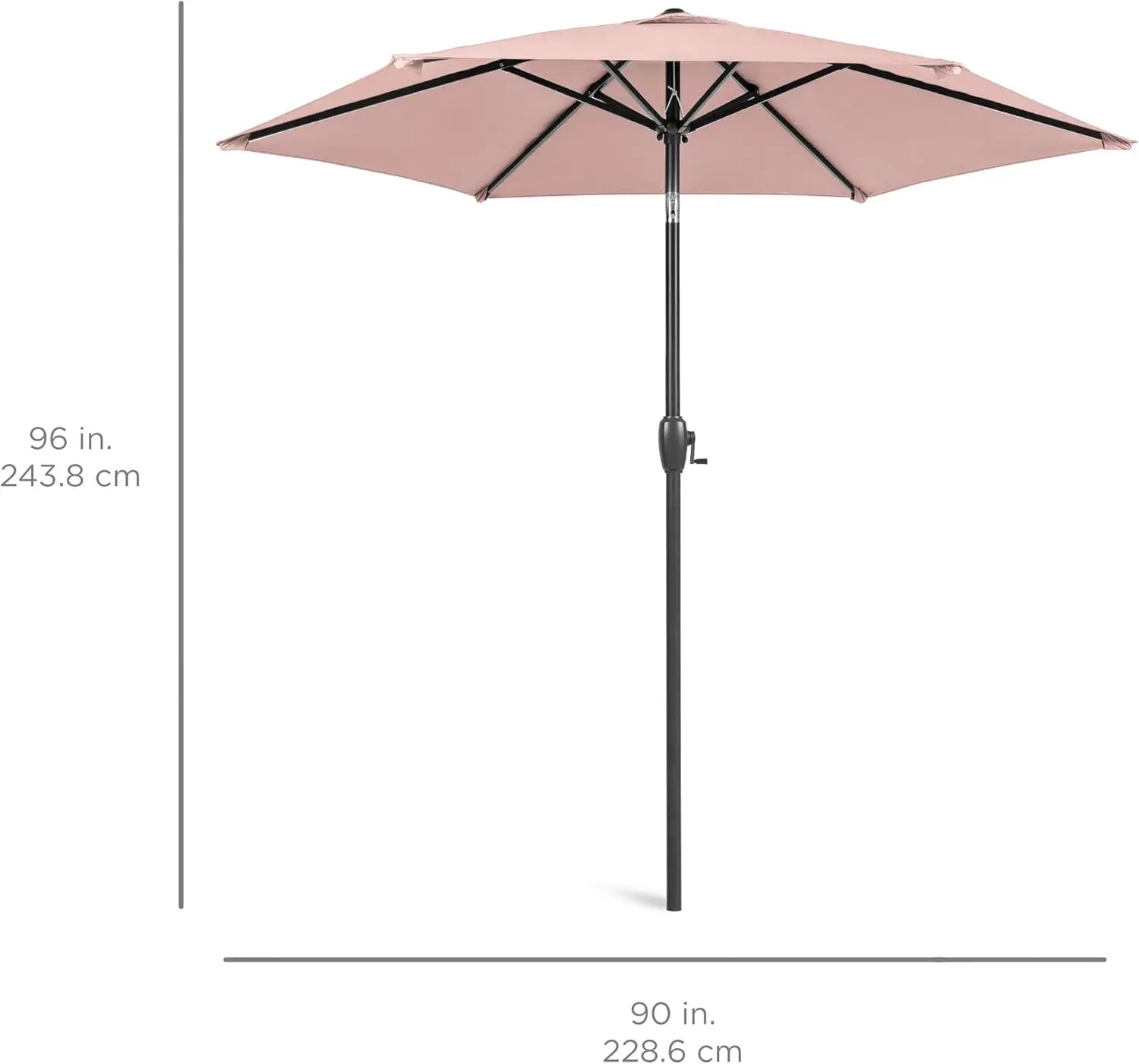 Best Choice Products 7.5ft Heavy-Duty Round Outdoor Market Table Patio Umbrella w/Steel Pole, Push Button Tilt, Easy Crank Lift - Rose Quartz image 7