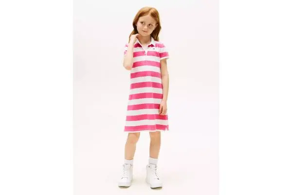 Kids' Block Stripe Stretch Polo Dress image