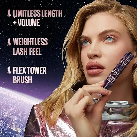 Maybelline Lash Sensational Sky High Washable Mascara Makeup, Volumizing, Lengthening, Defining, Curling, Multiplying, Buildable Formula, Blackest Black, 1 Count image 3